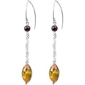 Sterling Silver Honey Color Amber Oval Shaped Dangle Earrings
